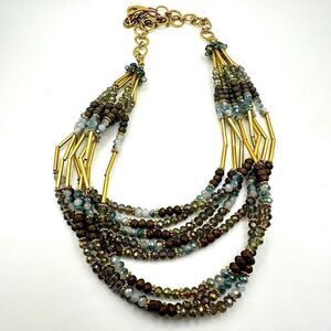 SALE! Gold tone, multi strand, crystal beaded necklace!
